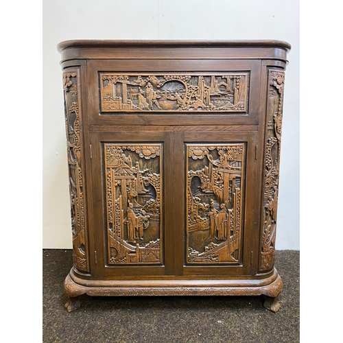 517 - Heavily Carved and Polished Oriental Wooden Drinks Cabinet