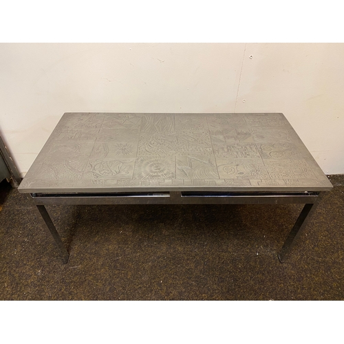 525 - Mid Century Chromed Coffee Table with Highly Decorated Top