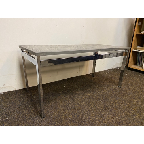 525 - Mid Century Chromed Coffee Table with Highly Decorated Top