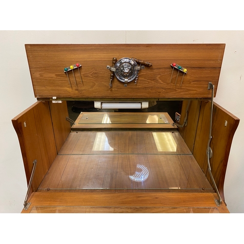 532 - Solid Wood Mid Century Drinks Cabinet by George Serlin & Sons Ltd. with Original Accessories, damage... 