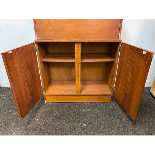 532 - Solid Wood Mid Century Drinks Cabinet by George Serlin & Sons Ltd. with Original Accessories, damage... 