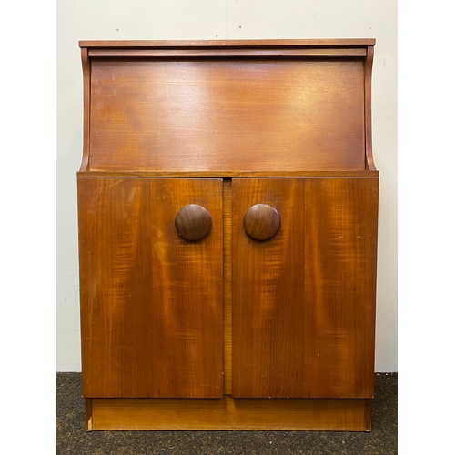 532 - Solid Wood Mid Century Drinks Cabinet by George Serlin & Sons Ltd. with Original Accessories, damage... 