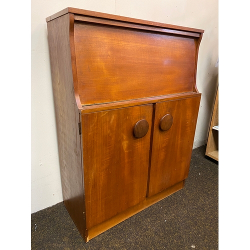 532 - Solid Wood Mid Century Drinks Cabinet by George Serlin & Sons Ltd. with Original Accessories, damage... 