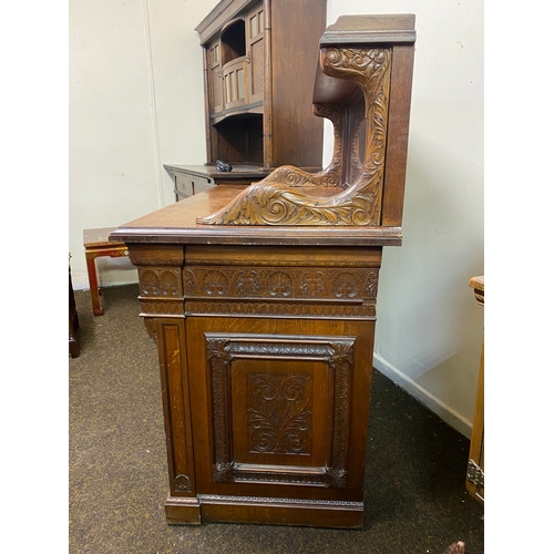 535 - Heavily Carved Solid Oak Sideboard of Grand Proportions, Front lock replaced with catch