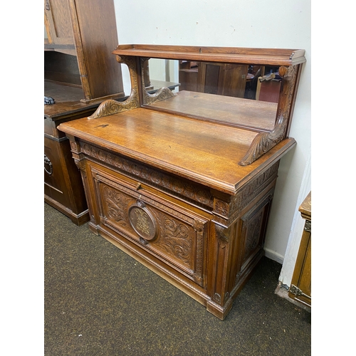 535 - Heavily Carved Solid Oak Sideboard of Grand Proportions, Front lock replaced with catch