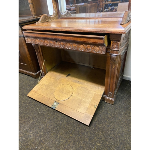 535 - Heavily Carved Solid Oak Sideboard of Grand Proportions, Front lock replaced with catch