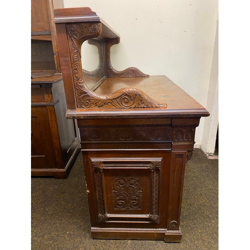 535 - Heavily Carved Solid Oak Sideboard of Grand Proportions, Front lock replaced with catch