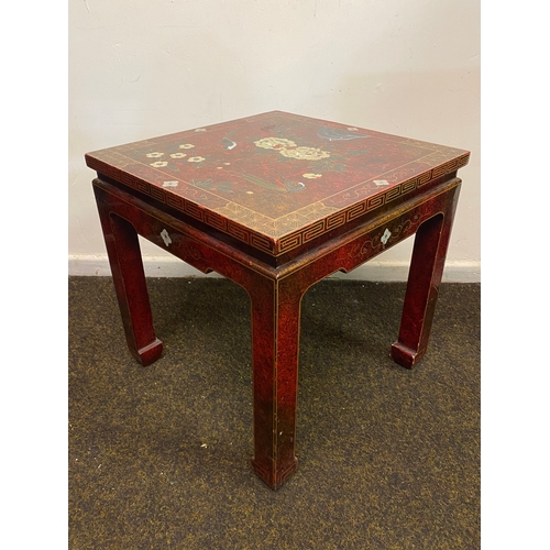 536 - Oriental Painted and Lacquered Table featuring flowers and birds