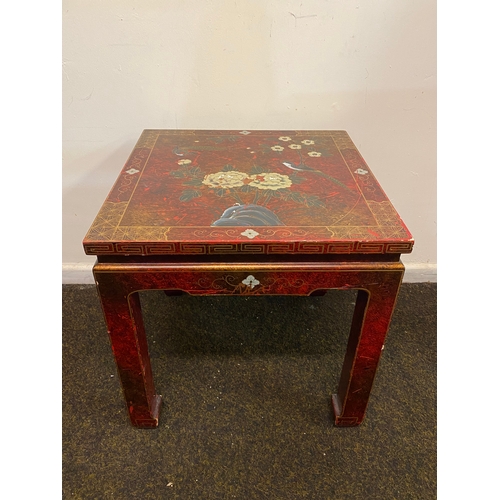 536 - Oriental Painted and Lacquered Table featuring flowers and birds