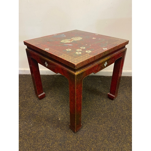 536 - Oriental Painted and Lacquered Table featuring flowers and birds