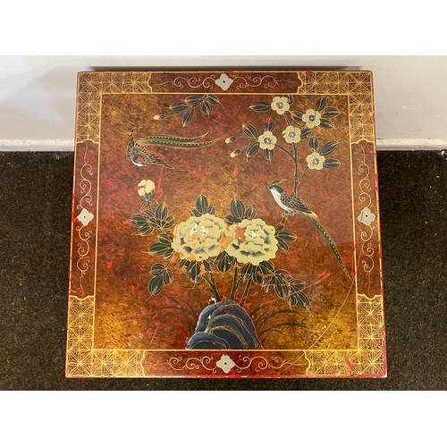 536 - Oriental Painted and Lacquered Table featuring flowers and birds