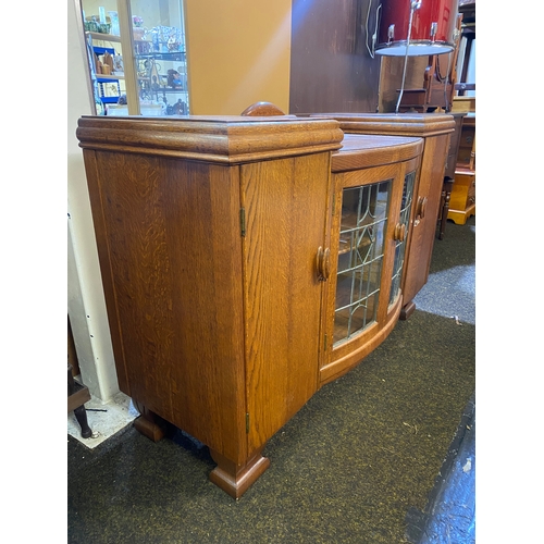 537 - Heavy Solid Oak Sideboard with Central Leaded Glass Cabinet, with two Working Keys