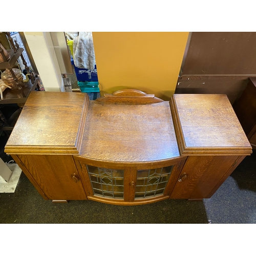 537 - Heavy Solid Oak Sideboard with Central Leaded Glass Cabinet, with two Working Keys