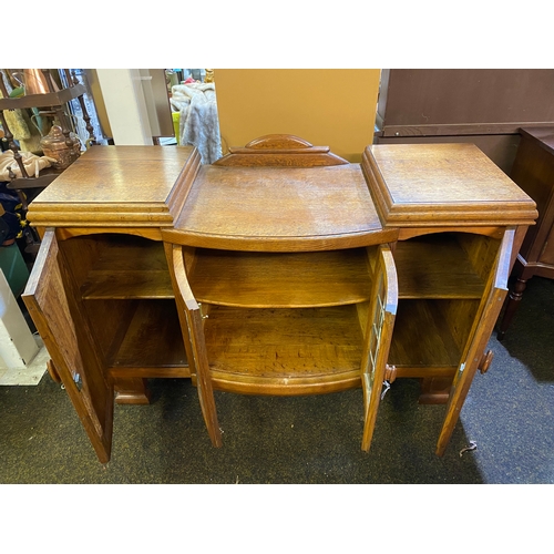 537 - Heavy Solid Oak Sideboard with Central Leaded Glass Cabinet, with two Working Keys