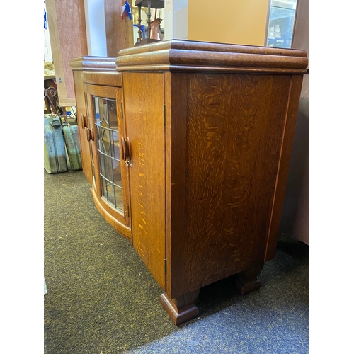 537 - Heavy Solid Oak Sideboard with Central Leaded Glass Cabinet, with two Working Keys