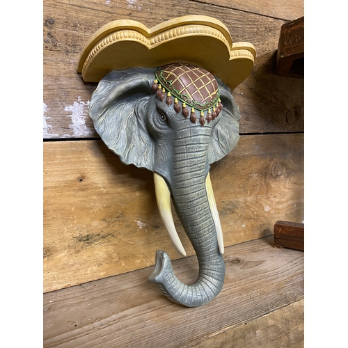 541 - Resin Elephant Form Shelf and Small Carved Table featuring Elephants