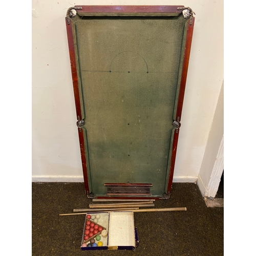 120 - Vintage Billiards Table with Balls, Scoreboard and Cue