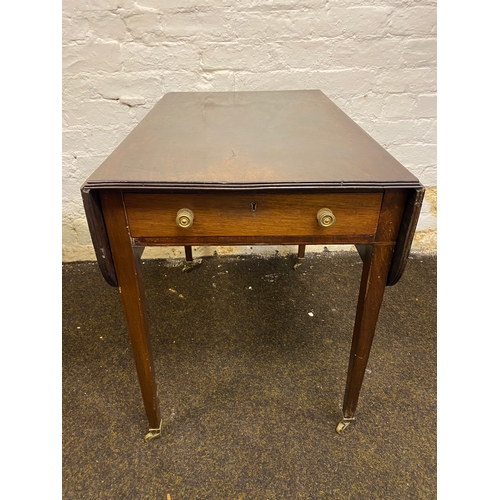 381 - Victorian Drop Leaf Dining Table with Single Drawer on Brass Casters