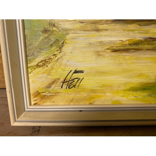 10 - Landscape Oil on Board in White Frame 52.5 x 42.5cm, signed