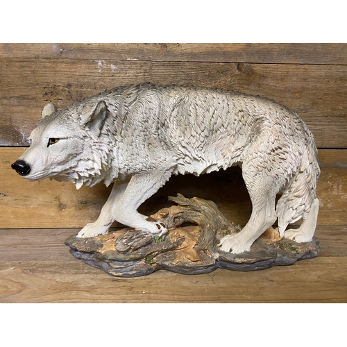 127 - Large Resin Wolf Figure, 36cm x 60cm