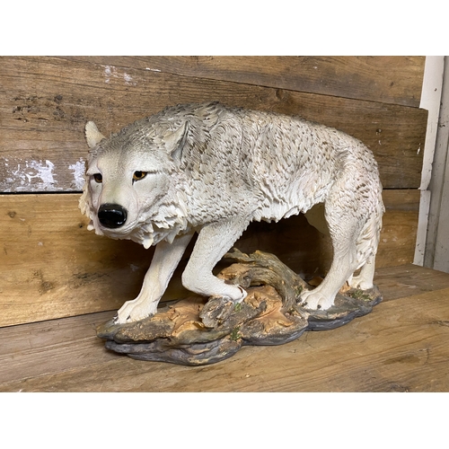 127 - Large Resin Wolf Figure, 36cm x 60cm