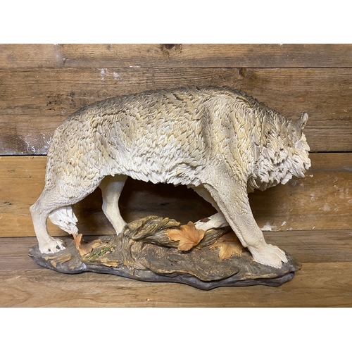 127 - Large Resin Wolf Figure, 36cm x 60cm