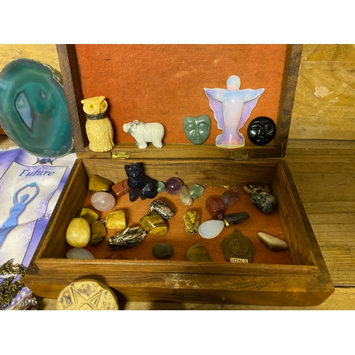 181 - Collection of Crystals and Charms in Decorative Wooden Box