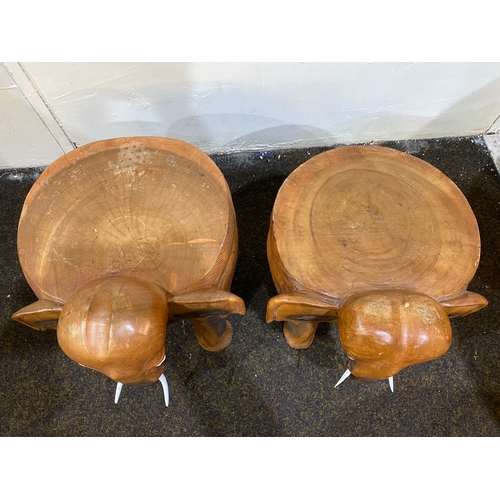 388 - Pair of Heavy Wooden Carved Elephant Log Stools