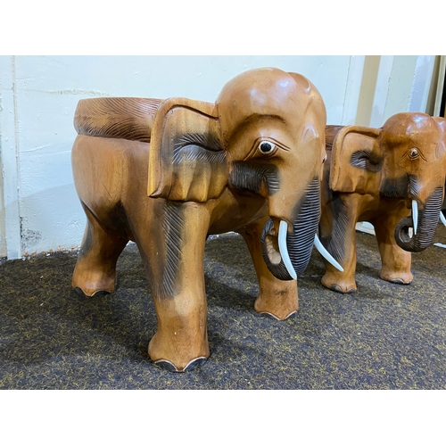 388 - Pair of Heavy Wooden Carved Elephant Log Stools