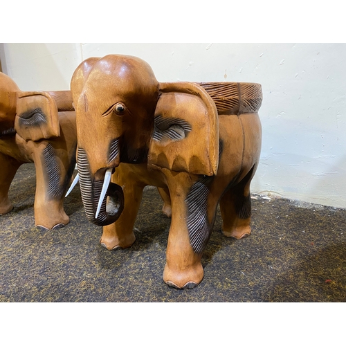 388 - Pair of Heavy Wooden Carved Elephant Log Stools