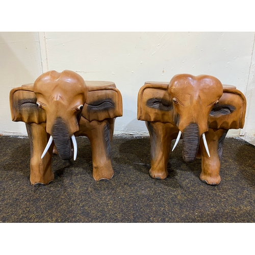 388 - Pair of Heavy Wooden Carved Elephant Log Stools