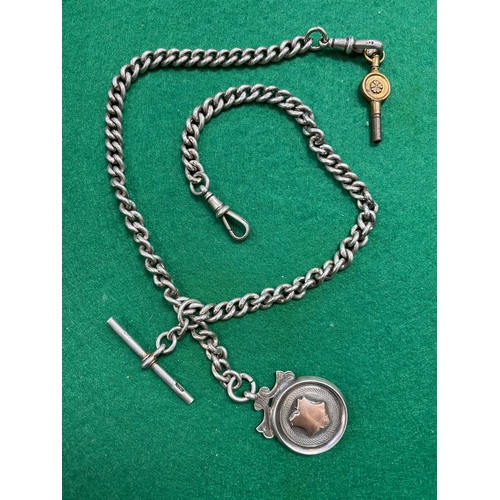 46 - 54.8g Antique Silver Pocket Watch Chain (1895) and Fob (Birmingham, 1897) both Hallmarked - includes... 