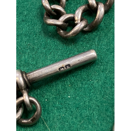 47 - Silver Pocket Watch Chain with Brass Clasp, Birmingham Hallmarked