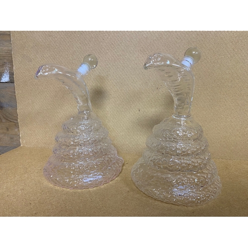 344 - Matching Pair of Snake Form Glass Decanters