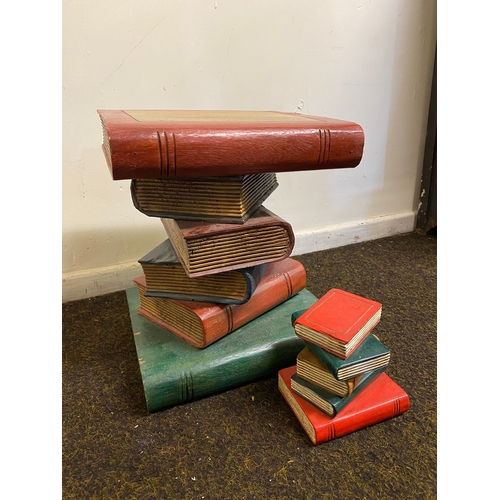 393 - Solid Wood Book Stack Table with Smaller Wooden Book Stack