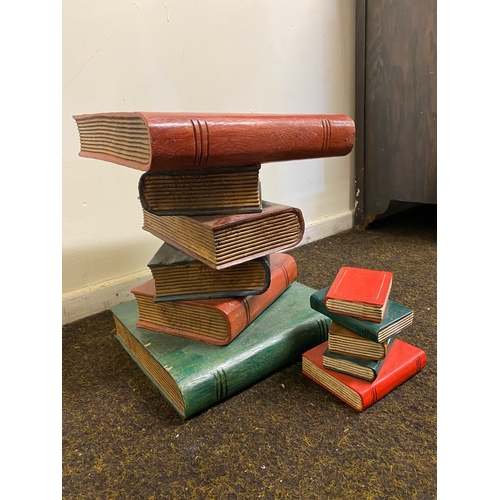 393 - Solid Wood Book Stack Table with Smaller Wooden Book Stack