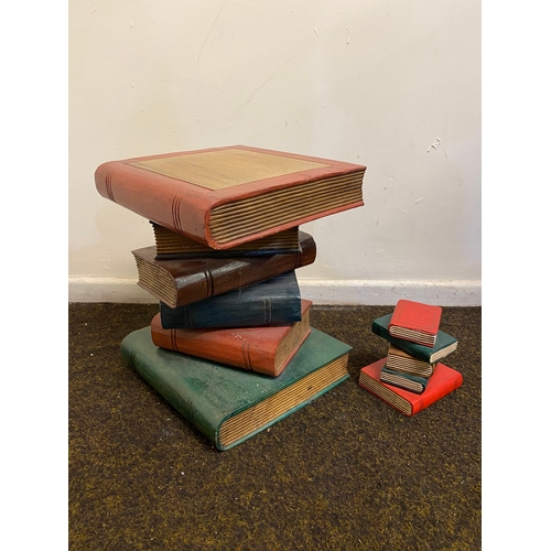 393 - Solid Wood Book Stack Table with Smaller Wooden Book Stack