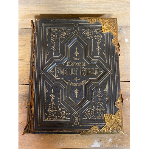 192 - National Illustrated Comprehensive Family Bible, c19th Century with Metal Clasps