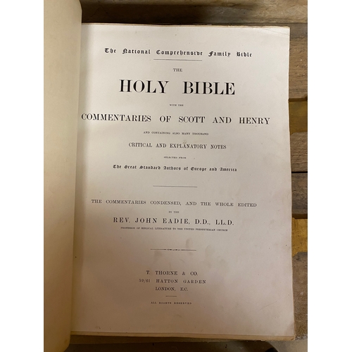 192 - National Illustrated Comprehensive Family Bible, c19th Century with Metal Clasps