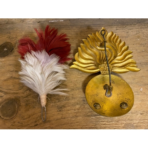 106 - Rare Oversized Royal Regiment of Fusiliers Drummers Busby Badge and Red over white Hackle c1960-70's... 