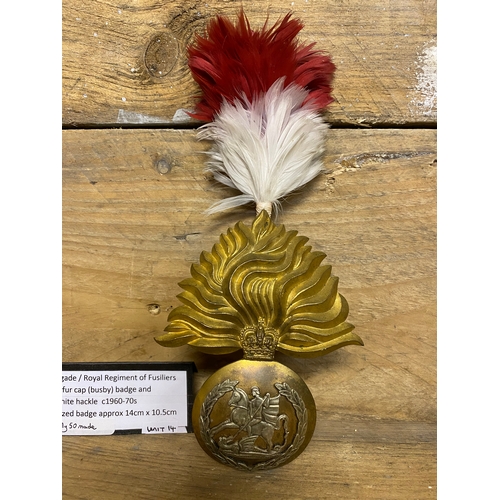 106 - Rare Oversized Royal Regiment of Fusiliers Drummers Busby Badge and Red over white Hackle c1960-70's... 