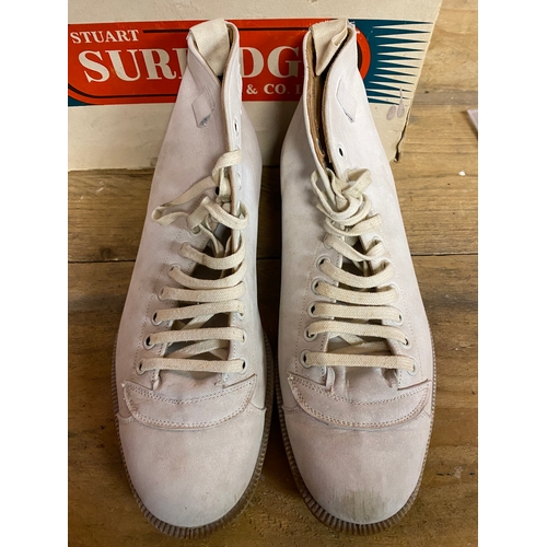 89 - 1950's Stuart Surridge Cricket Boots (size 8) with Original Box and Cricket Cigarette Cards