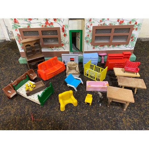 354 - Vintage Dolls House with Selection of Furniture, some AF