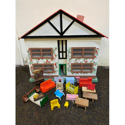 354 - Vintage Dolls House with Selection of Furniture, some AF