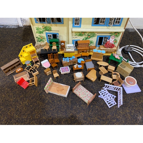 355 - Vintage Dolls House with Selection of Furniture, some pieces AF