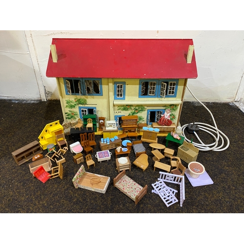 355 - Vintage Dolls House with Selection of Furniture, some pieces AF