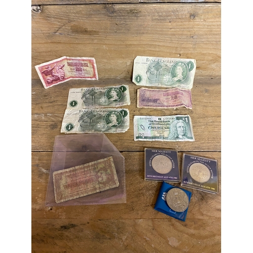 213 - Mixed Banknotes and Commemorative Coins