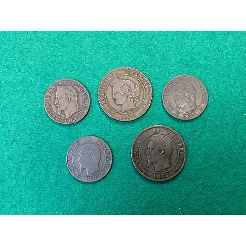 214 - 19th Century French Coins x5