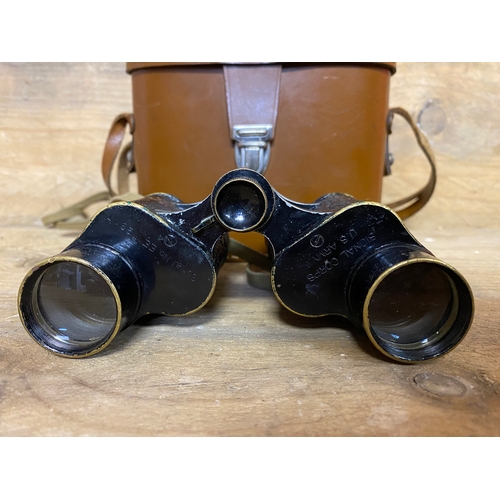 113 - USA Military Binoculars with Case, piece missing from eyepiece