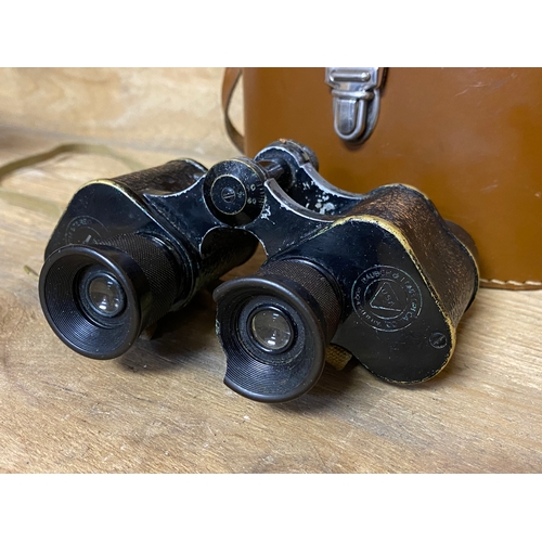 113 - USA Military Binoculars with Case, piece missing from eyepiece